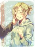  1girl ^_^ annie_leonhardt blonde_hair blush character_name closed_eyes dated grin hand_on_another&#039;s_face happy_birthday heart hoodie kino25_n long_sleeves ponytail shingeki_no_kyojin smile solo_focus 