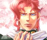  1boy blue_eyes cherry_blossoms earrings gakuran hariyama_(toubou_tengoku) jewelry jojo_no_kimyou_na_bouken kakyouin_noriaki lips pink_hair scarf school_uniform solo 