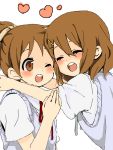  akakokko brown_eyes brown_hair heart hirasawa_ui hirasawa_yui hug k-on! ponytail siblings smile wince 