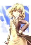  1girl blonde_hair borrowed_character hand_on_hips haruo_(hs-att) highres looking_at_viewer original smile solo 