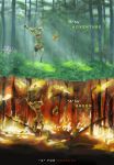  1girl absurdres bandana bike_shorts burning eugeneration forest haruka_(pokemon) highres nature pokemon pokemon_(creature) tagme torchic twitch_plays_pokemon 