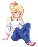  1girl bare_shoulders blonde_hair blue_eyes glasses highres kk-sk-ray original short_hair solo 