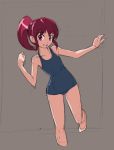  1girl aino_megumi brown_background happinesscharge_precure! looking_at_viewer one-piece_swimsuit open_mouth ponytail precure red_eyes redhead rohitsuka short_hair sketch solo swimsuit 