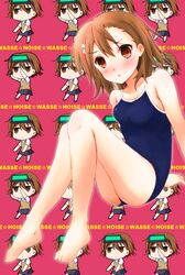  1girl barefoot brown_eyes brown_hair highres misaka_imouto misaka_mikoto school_swimsuit setsuki_hotaru short_hair swimsuit to_aru_kagaku_no_railgun to_aru_majutsu_no_index 