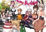  6+boys animal_ears ass black_hair blue_eyes bottle brown_eyes brown_hair bunnysuit cake closed_eyes colored cup dress fake_animal_ears food gift hands_together happy_birthday horns knees_together_feet_apart leg_up looking_back maid maid_headdress makuro midriff multiple_boys navel necktie open_mouth original parted_lips party_popper pink_hair ponytail rabbit_ears sitting sleeping smile streamers tagme thigh-highs translation_request two_side_up violet_eyes wine_glass wink wrist_cuffs zettai_ryouiki 