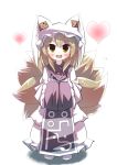  1girl :d animal_ears blonde_hair chibi fox_tail frills hands_in_sleeves hat heart highres long_dress long_sleeves looking_at_viewer mankun open_mouth pillow_hat short_hair smile socks solo tabard tail tassel touhou white_background yakumo_ran yellow_eyes 