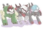  3boys black_hair chibi crossover dtr gekko_(mgs) kill_la_kill kinagase_tsumugu koryuu_(gackter10) metal_gear_(series) metal_gear_rising:_revengeance mikisugi_aikurou mohawk multicolored_hair multiple_boys parody raiden two-tone_hair white_hair 