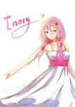  1girl bare_shoulders dress guilty_crown hair_ornament hairclip long_hair looking_at_viewer pink_hair red_eyes solo sundress twintails yuzuriha_inori 