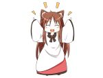  1girl :3 ^_^ ^o^ animal_ears arms_up brown_hair closed_eyes dress fang imaizumi_kagerou long_hair smile touhou wide_sleeves wolf_ears 