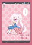  ... 1girl blush hata_no_kokoro highres long_hair mask milkpanda pink_background pink_hair sitting violet_eyes 