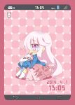 1girl blush hata_no_kokoro highres long_hair mask milkpanda pink_background pink_hair sitting violet_eyes 
