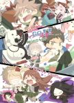  4boys 4girls ahoge anger_vein black_hair bubble chibi dangan_ronpa dangan_ronpa/zero english enoshima_junko eraser food freckles hinata_hajime kirigiri_kyouko long_hair madarai_isshiki matsuda_yasuke monokuma monomi_(dangan_ronpa) multiple_boys multiple_girls naegi_makoto nanami_chiaki necktie noodles notebook otonashi_ryouko ramen redhead school_uniform short_hair siblings sisters skirt smile star super_dangan_ronpa_2 thought_bubble ticktack_chicken very_long_hair 