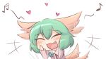  blush ear_wiggle fang green_hair heart kasodani_kyouko musical_note solo tail tail_wagging touhou wool_(miwol) 