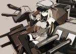  1girl bismarck_(kantai_collection) blonde_hair blue_eyes breasts brown_gloves detached_sleeves gloves hat kantai_collection long_hair looking_at_viewer military military_hat military_uniform peaked_cap personification rin_(royal) smile solo thigh-highs uniform 
