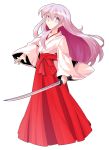  1girl alphes_(style) dairi expressionless hakama hata_no_kokoro japanese_clothes katana miko parody pink_eyes pink_hair style_parody sword touhou weapon 