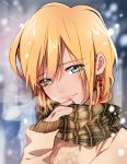  1boy blonde_hair blue_eyes blush eim_(gaziko) magi_the_labyrinth_of_magic scarf smile snow sweater titus_alexius 