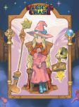  1girl adovo blonde_hair blue_eyes boots broom capelet chair hat magical_chase phonograph ripple_(magical_chase) sitting solo star witch witch_hat 