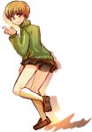  1girl bike_shorts brown_eyes brown_hair houndstooth kataro persona persona_4 satonaka_chie short_hair shorts_under_skirt skirt socks track_jacket 