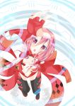  1girl bare_shoulders black_legwear blush breasts center_opening cleavage detached_sleeves fingerless_gloves gloves guilty_crown hair_ornament hairclip highres long_hair looking_at_viewer navel open_mouth pink_hair red_eyes solo thigh-highs twintails yuzuriha_inori 