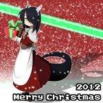  1girl 2012 black_hair gift green_eyes highres masu_shu merry_christmas original smile solo tail 