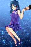  1girl blue_eyes blue_hair dress flower highres hiradaira_chisaki holding_hands long_hair nagi_no_asukara oenothera rose 