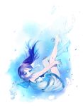  1girl aki_(neyuki41028) barefoot blue_eyes blue_hair hiradaira_chisaki long_hair nagi_no_asukara sailor_dress school_uniform serafuku side_ponytail underwater 