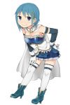  1girl blue_hair chibi gloves leaning_forward light_smile looking_at_viewer magical_girl mahou_shoujo_madoka_magica miki_sayaka pleated_skirt short_hair skirt solo tsuzuya_(knt31) white_background white_gloves white_legwear 