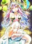  1girl anklet bare_shoulders blue_hair feet gaia_(p&amp;d) jewelry multicolored_hair puzzle_&amp;_dragons uko_magi yellow_eyes 
