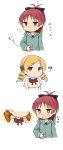  +_+ 2girls ? blonde_hair blush chibi comic drill_hair hand_on_stomach highres hoodie hunger_hallucination hungry mahou_shoujo_madoka_magica multiple_girls red_eyes redhead sakura_kyouko smile stomach_growling tagme tomoe_mami translated tsuzuya_(knt31) white_background yellow_eyes 