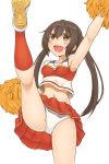  1girl armpits brown_eyes brown_hair cheerleader leg_lift long_hair midriff minami-ke minami_kana mo-fu navel open_mouth panties pom_poms solo twintails underwear 