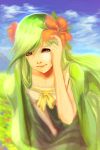  1girl aerlai flower green_hair hair_flower hair_ornament lilligant long_hair personification pokemon pokemon_(game) smile solo 