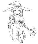  1girl bare_shoulders bravely_default:_flying_fairy breasts cleavage dragon&#039;s_crown hat large_breasts long_hair long_skirt matsu-sensei parody side_slit sketch skirt smile solo sorceress_(dragon&#039;s_crown) staff style_parody witch_hat 
