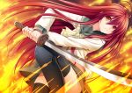  1girl creek_(moon-sky) fire long_hair red_eyes redhead school_uniform serafuku shakugan_no_shana shana sword thigh-highs weapon 