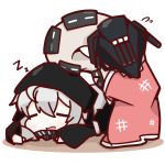  1girl =_= ahoge bag blanket chibi floating highres hood jacket kantai_collection nuu_(nu-nyu) re-class_battleship shinkaisei-kan short_hair silver_hair sleeping tail zzz 