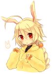  1girl ahoge alternate_costume animal_ears blazblue blonde_hair lambda-11 rabbit_ears red_eyes yuya_(oshidori) 
