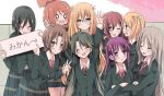  6+girls blush cherry_blossoms iizuka_yuzu ikeno_kaede minami_shizuku multiple_girls noda_kotone rokuromi sakai_rina sakura_trick smile sonoda_mitsuki sonoda_yuu takayama_haruka tears uniform wink 