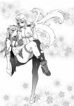  artist_request carrying comic female_admiral_(kantai_collection) hat kantai_collection long_hair monochrome multiple_girls naval_uniform personification princess_carry torn_clothes translation_request yamato_(kantai_collection) 