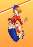  1girl belt candy food fruit highres lollipop orange orange_hair orangina short_hair solo tagme yucca-612 