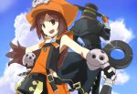  1boy 1girl anchor brown_eyes brown_hair fingerless_gloves flat_chest gloves guilty_gear hand_on_hip hat highres johnny_(guilty_gear) long_hair may_(guilty_gear) pirate_hat skull_and_crossbones sleeveless solo_focus weasel_(close-to-the-edge) 