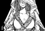  1girl antaria black_background breasts bust cleavage collarbone large_breasts lips long_hair monochrome parted_lips rough signature solo 
