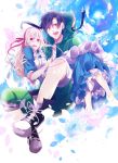  1boy 1girl azuma_(1009ace) black_hair blonde_hair carrying couple dress hetero highres hoodie kagerou_project kozakura_mary long_hair petals princess_carry red_eyes seto_kousuke short_hair smile 