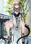  1girl breasts cleavage high_heels long_hair looking_at_viewer original ran&#039;ou_(tamago_no_kimi) red_eyes sitting solo tail 