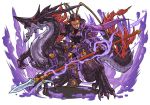  1boy armor brown_hair dragon halberd hat looking_at_viewer lu_bu official_art polearm puzzle_&amp;_dragons solo weapon 