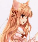  1girl blush cat_ears copyright_request detached_sleeves hair_ornament hair_ribbon open_mouth orange_hair red_eyes 
