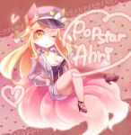  1girl ahri alternate_costume alternate_hair_color alternate_hairstyle animal_ears blonde_hair breasts character_name cleavage facial_mark fox_ears hat high_heels jewelry league_of_legends long_hair long_sleeves looking_at_viewer mizoreame necklace shorts smile solo wink yellow_eyes 