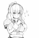  1girl ahoge blush breasts bust large_breasts looking_at_viewer mizuhashi_parsee monochrome nervous pesogiso rough shirt smile solo touhou white_background 