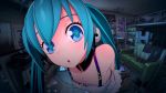  1girl bare_shoulders blue_eyes blue_hair dress hatsune_miku headphones highres looking_at_viewer re:dial_(vocaloid) solo vocaloid wallpaper white_dress 