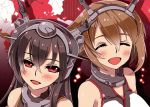  2girls bare_shoulders brown_hair headgear isago_(lop) kantai_collection long_hair multiple_girls mutsu_(kantai_collection) nagato_(kantai_collection) personification red_eyes short_hair 