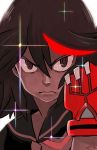  black_hair byronb gloves kill_la_kill matoi_ryuuko multicolored_hair red_eyes school_uniform senketsu serafuku short_hair two-tone_hair 