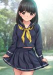  1girl black_hair blush brown_eyes long_hair original ryunnu school_uniform solo 